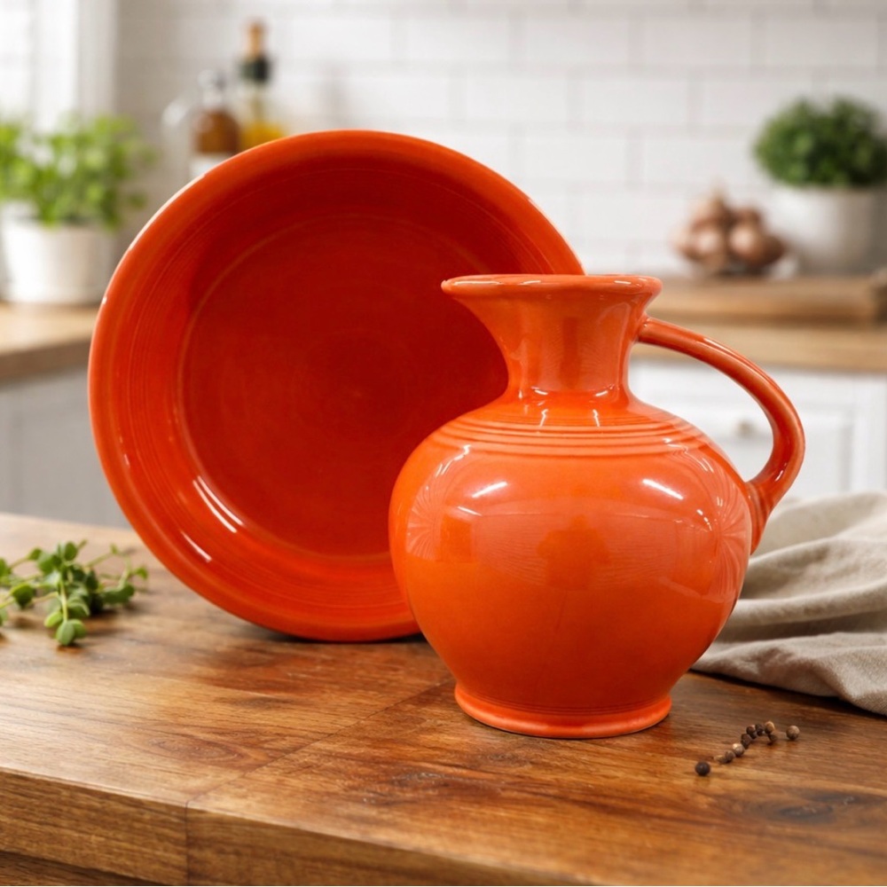 Fiesta HLC USA Persimmon Pitcher & 10.5” Bowl Set Vintage Homer Laughlin Ceramic